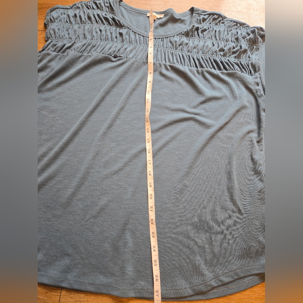 Maurices Teal Short Sleeve Smocked Yoke Tee - Picture 4 of 6
